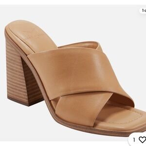 MARC FISHER LTD BARLI SLIDE Leather
light brown Womens 4" heel sandals shoes 11